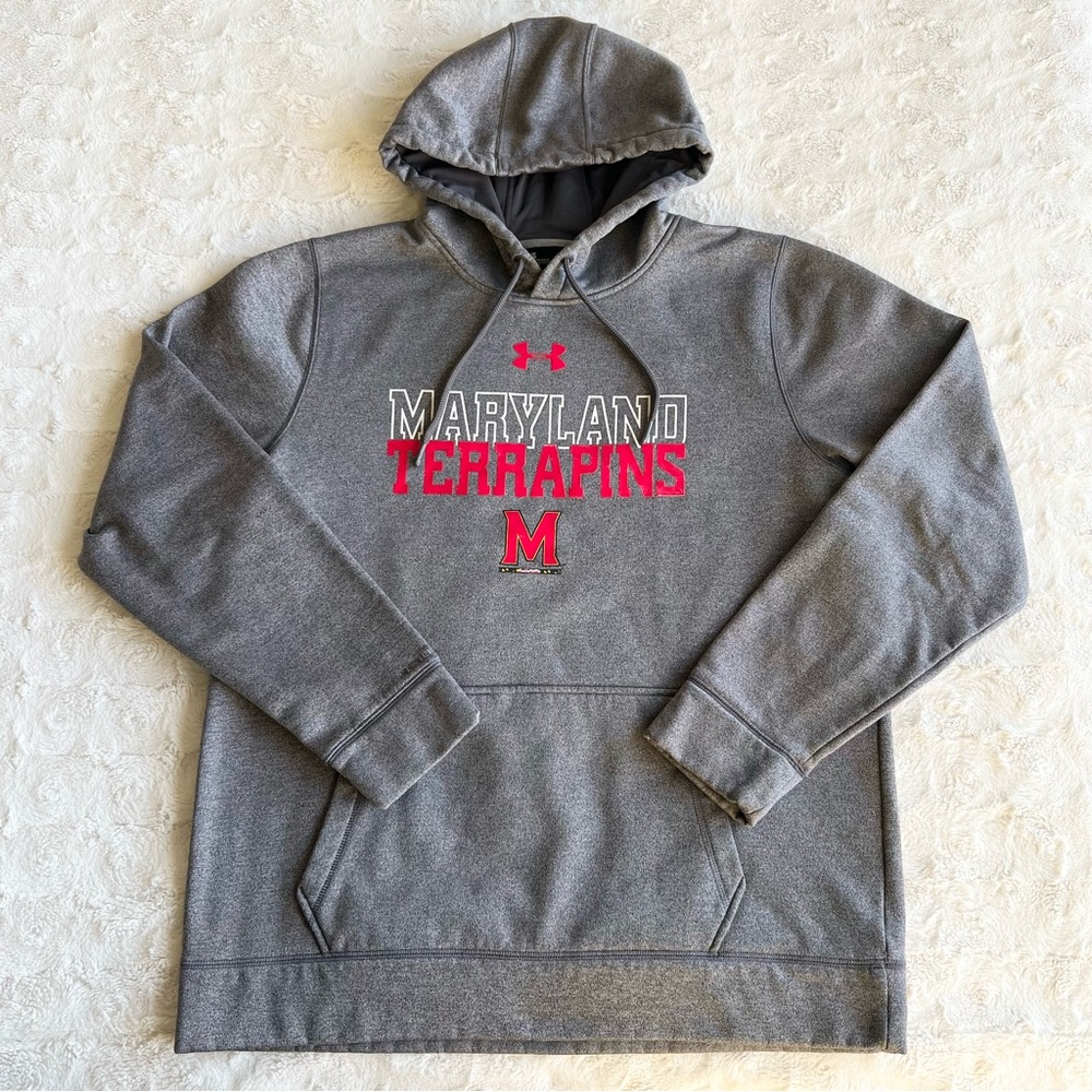 University of Maryland Hoodie Sweatshirt Mens Large Gray Under Armour Storm Terp